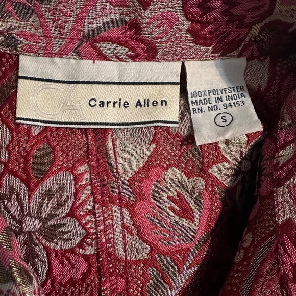 VTG Carrie Allen Jacket Women's S Pink Red Floral Metallic Brocade Jacquard Chic - Picture 7 of 9